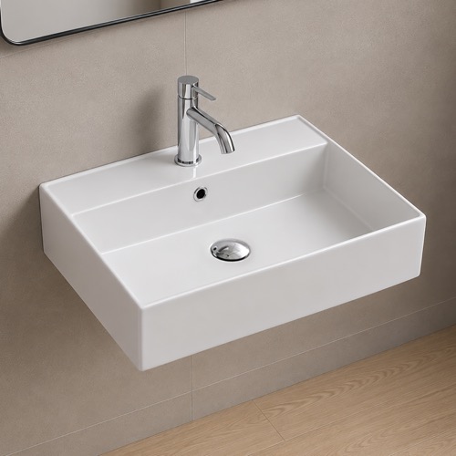 Wall Mount Sink - Modern, 24 Inch, Square, Ceramic Scarabeo 5105