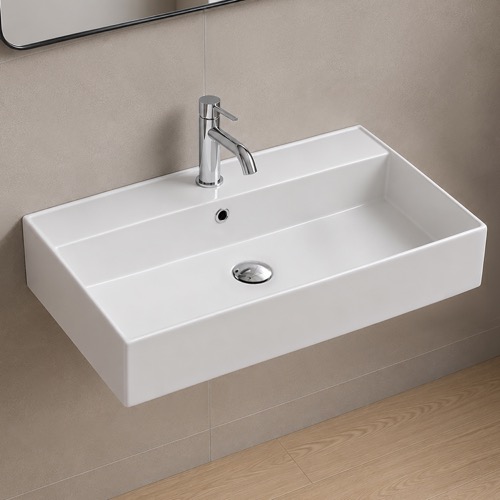 Wall Mount Sink - Modern, Rectangular, 32 Inch, Ceramic Scarabeo 5110