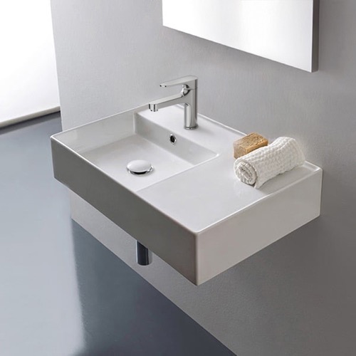 Rectangular Ceramic Wall Mounted or Vessel Sink With Counter Space Scarabeo 5114