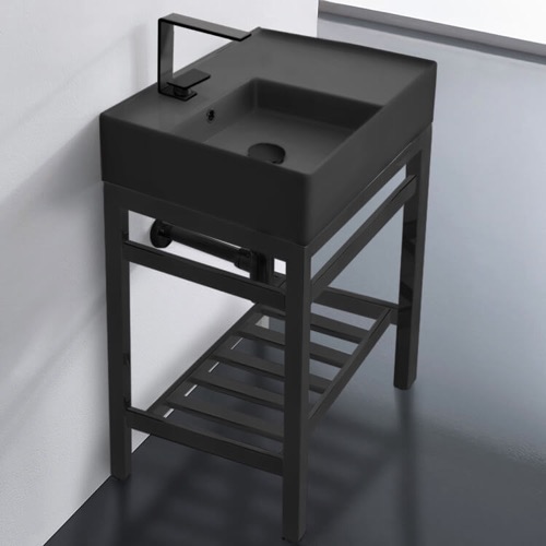 Black Metal Vanity, Console Sink, Modern, 24 Inch Scarabeo 5114-49-CON2-BLK