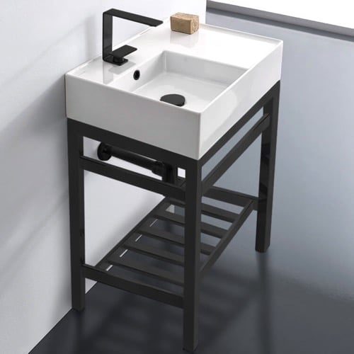 Small Modern Console Sink Vanity, 24 Inch, Black Metal Stand Scarabeo 5114-CON2-BLK