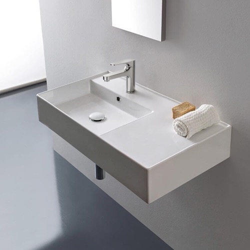 Rectangular Ceramic Wall Mounted or Vessel Sink With Counter Space Scarabeo 5115