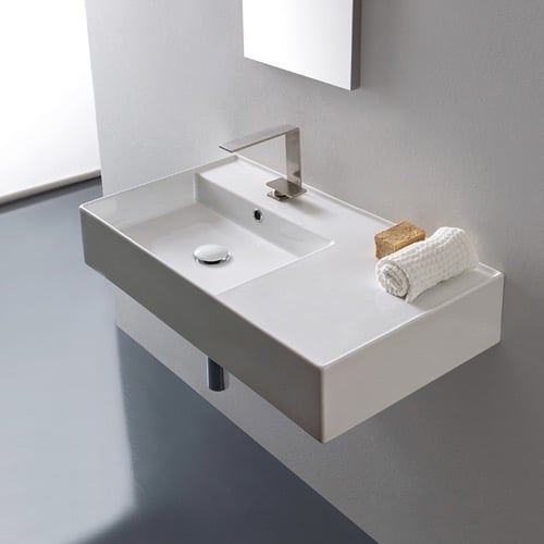 Rectangular Ceramic Wall Mounted or Vessel Sink With Counter Space Scarabeo 5115