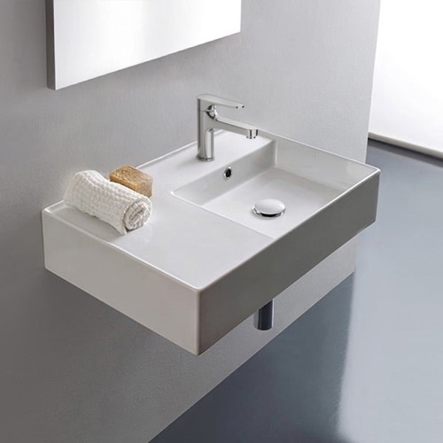 Rectangular Ceramic Wall Mounted or Vessel Sink With Counter Space Scarabeo 5117