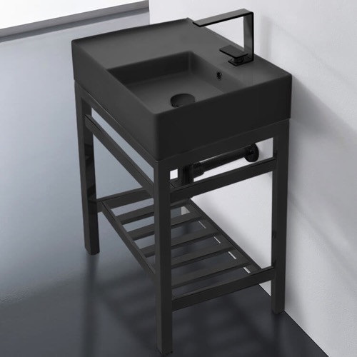 Small Black Console Sink Vanity, Modern, 24 Inch Scarabeo 5117-49-CON2-BLK