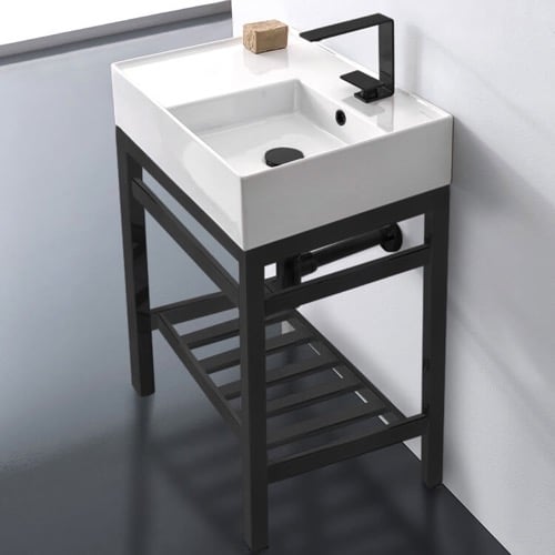 Small Modern Console Sink Vanity, 24 Inch Scarabeo 5117-CON2-BLK