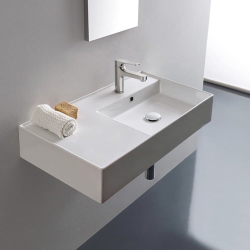 Rectangular Ceramic Wall Mounted or Vessel Sink With Counter Space Scarabeo 5118
