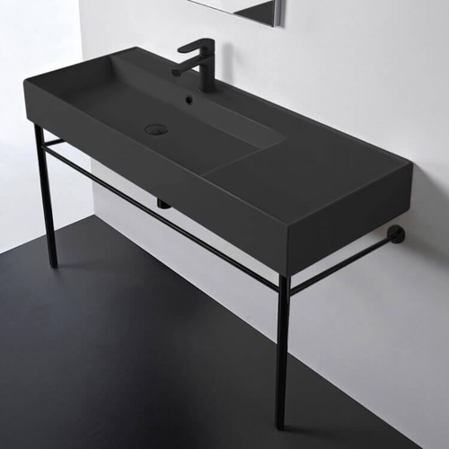 Black Modern Console Sink, 40 Inch Scarabeo 5119-49-CON-BLK