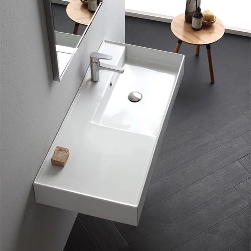 Rectangular Ceramic Wall Mounted or Vessel Sink With Counter Space Scarabeo 5120