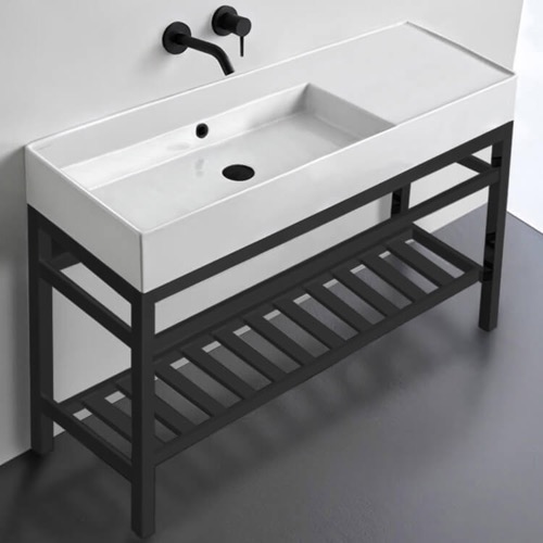 Modern Console Sink Vanity, 48 Inch Scarabeo 5121-CON2-BLK-No Hole