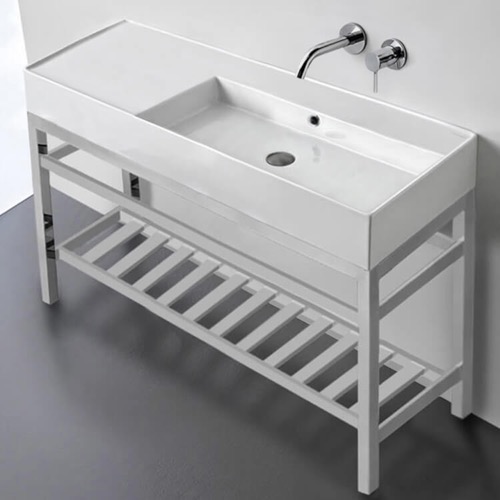 Modern Console Sink, Metal Chrome Stand, 48 Inch, No Hole Scarabeo 5122-CON2-No Hole