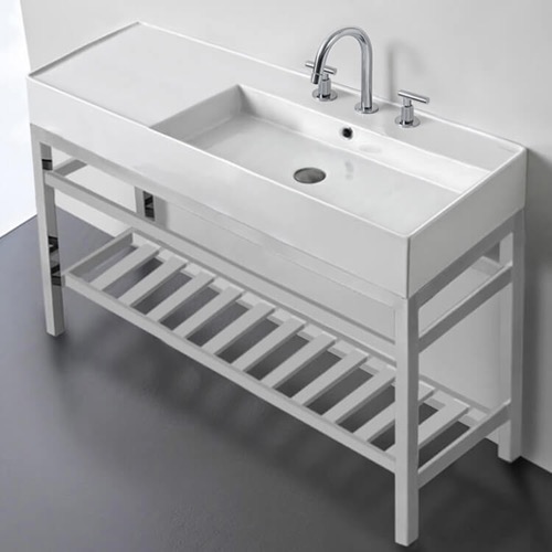Modern Console Sink, Metal Chrome Stand, 48 Inch, Three Hole Scarabeo 5122-CON2-Three Hole