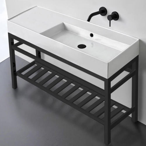Modern Console Sink, Metal Black Stand, 48 Inch, No Hole Scarabeo 5122-CON2-BLK-No Hole