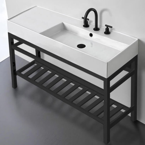 Modern Console Sink, Metal Black Stand, 48 Inch, Three Hole Scarabeo 5122-CON2-BLK-Three Hole