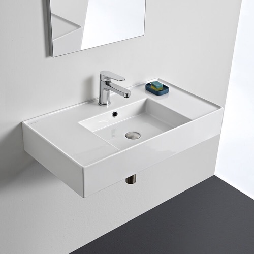 Rectangular Ceramic Wall Mounted or Vessel Sink With Counter Space Scarabeo 5123