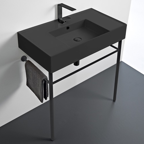 Black Modern Console Sink, 32 Inch Scarabeo 5123-49-CON-BLK
