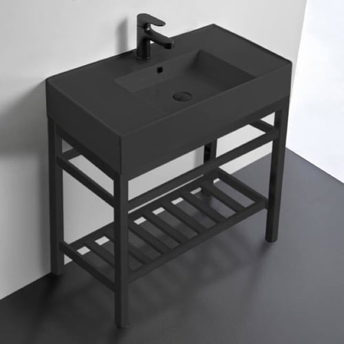 Black Modern Console Sink Vanity, 32 Inch Scarabeo 5123-49-CON2-BLK