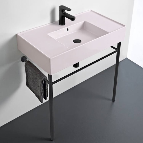 Modern Console Sink, Pink Ceramic Sink, 32 Inch Scarabeo 5123-54-CON-BLK