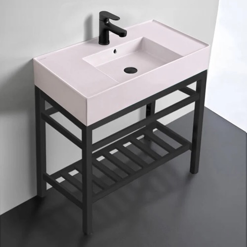 Modern Console Sink Vanity, Pink Ceramic Sink, 32 Inch Scarabeo 5123-54-CON2-BLK