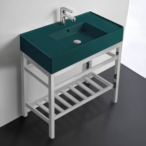 Modern Console Sink Vanity, Green Ceramic Sink, 32 Inch Scarabeo 5123-55-CON2