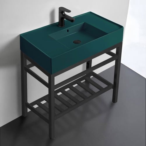 Modern Console Sink Vanity, Green Ceramic Sink, 32 Inch Scarabeo 5123-55-CON2-BLK