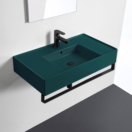 Green Console Sink With Black Towel Bar, Modern Scarabeo 5123-55-TB-BLK