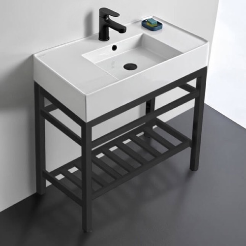Modern Console Sink Vanity, 32 Inch Scarabeo 5123-CON2-BLK