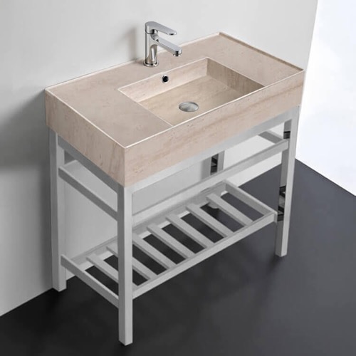 Modern Console Sink Vanity, Travertine Style Sink, 32 Inch Scarabeo 5123-E-CON2