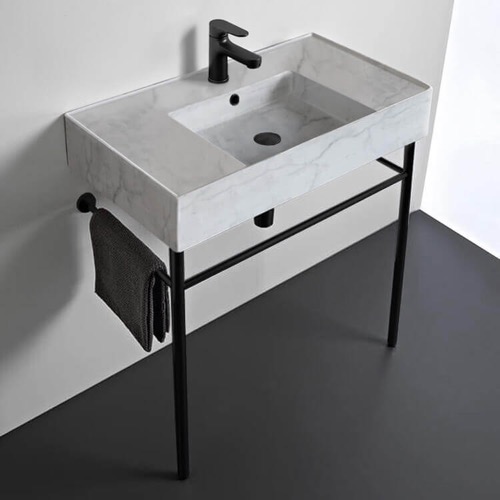 Modern Console Sink, Marble Style Sink, 32 Inch Scarabeo 5123-F-CON-BLK