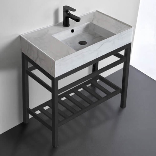 Modern Console Sink Vanity, Marble Style Sink, 32 Inch Scarabeo 5123-F-CON2-BLK