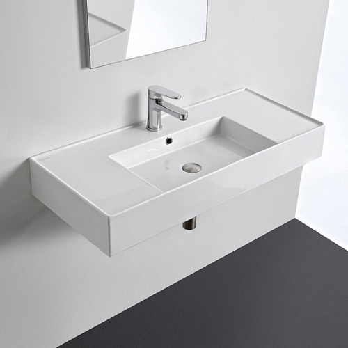 Rectangular Ceramic Wall Mounted or Vessel Sink With Counter Space Scarabeo 5124