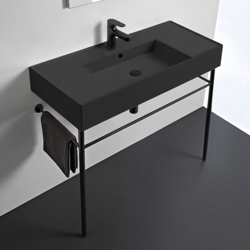 Black Modern Console Sink, 40 Inch Scarabeo 5124-49-CON-BLK
