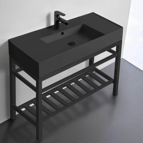 Black Modern Console Sink Vanity, 40 Inch Scarabeo 5124-49-CON2-BLK