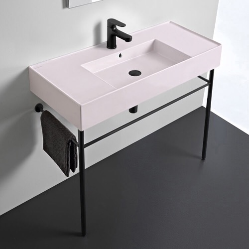 Modern Console Sink, Pink Ceramic Sink, 40 Inch Scarabeo 5124-54-CON-BLK