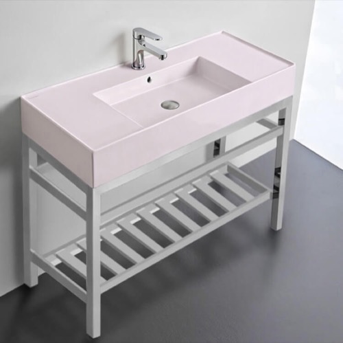Modern Console Sink Vanity, Pink Ceramic Sink, 40 Inch Scarabeo 5124-54-CON2