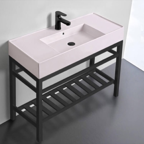 Modern Console Sink Vanity, Pink Ceramic Sink, 40 Inch Scarabeo 5124-54-CON2-BLK