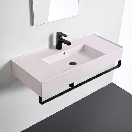 Pink Console Sink With Black Towel Bar, Modern Scarabeo 5124-54-TB-BLK