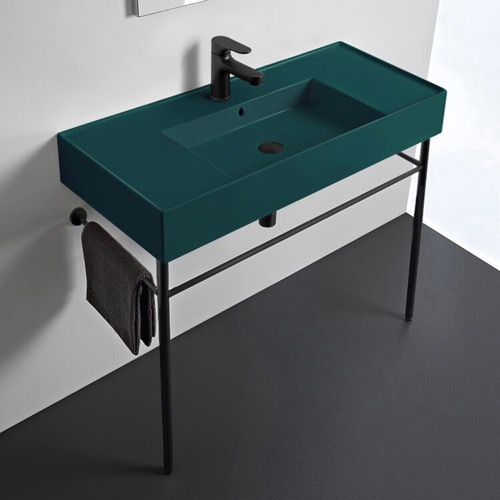 Console Sink - Metal Black Legs, Modern, 40 Inch, Green Ceramic Sink Scarabeo 5124-55-CON-BLK
