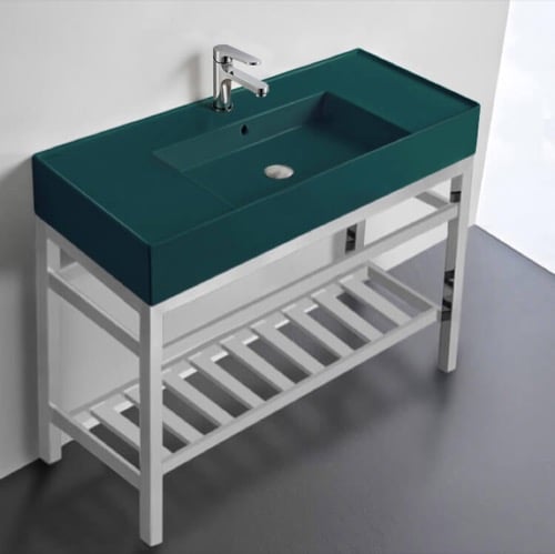 Modern Console Sink Vanity, Green Ceramic Sink, 40 Inch Scarabeo 5124-55-CON2