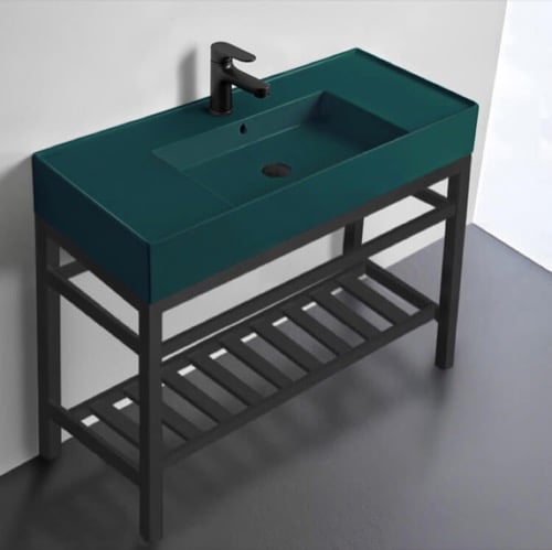Modern Console Sink Vanity, Green Ceramic Sink, 40 Inch Scarabeo 5124-55-CON2-BLK