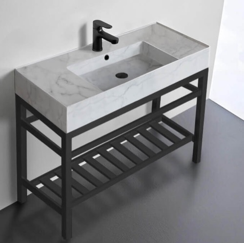 Modern Console Sink Vanity, Marble Style Sink, 40 Inch Scarabeo 5124-F-CON2-BLK