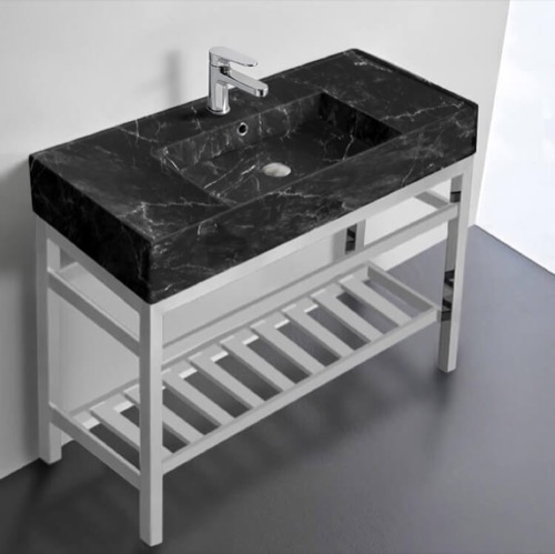 Modern Console Sink - Metal Chrome Stand, 40 Inch, Marble Ceramic Sink Scarabeo 5124-G-CON2