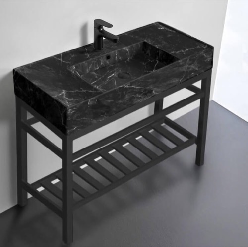 Modern Console Sink Vanity, Black Marble Style Sink, 40 Inch Scarabeo 5124-G-CON2-BLK