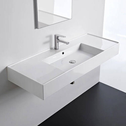 Rectangular Ceramic Wall Mounted or Vessel Sink With Counter Space Scarabeo 5125