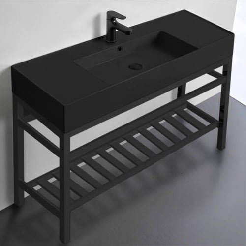 Black Console Sink Vanity, Modern, 48 Inch Scarabeo 5125-49-CON2-BLK