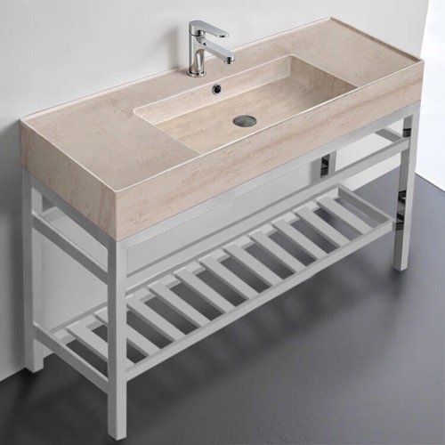 Modern Console Sink Vanity, Travertine Style Sink, 48 Inch Scarabeo 5125-E-CON2