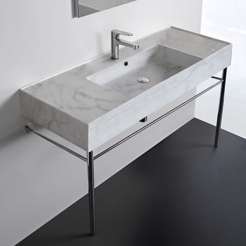 Console Sink - Metal Chrome Legs, Modern, 48 Inch, Marble Ceramic Sink Scarabeo 5125-F-CON