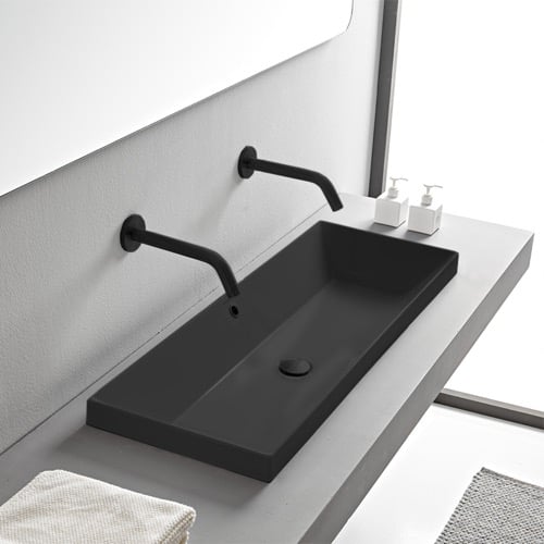 Rectangular Matte Black Ceramic Trough Drop In Sink