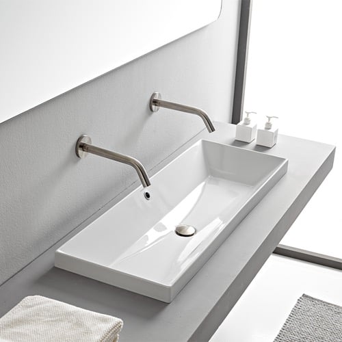 Rectangular White Ceramic Trough Drop In Sink Scarabeo 5133