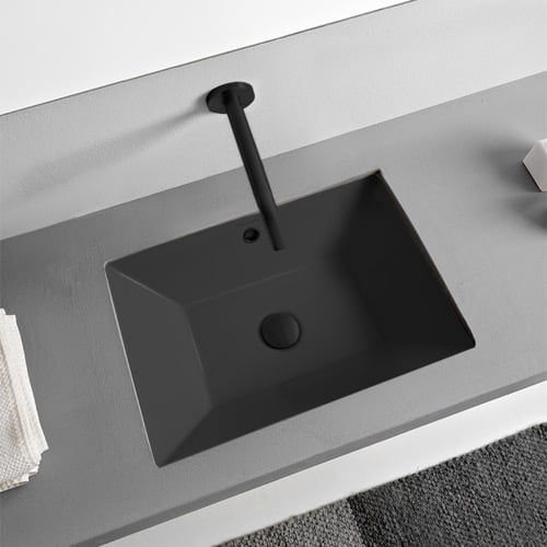 Rectangular Black Ceramic Undermount Sink Rectangular Black Ceramic Undermount Sink Scarabeo 5134-49